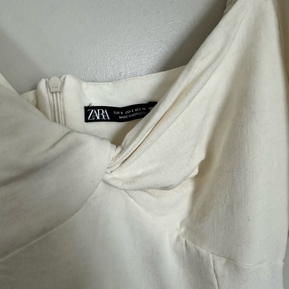 Zara Linen Blend Short Sleeve Maxi Dress Cream Size Small - Picture 3 of 3